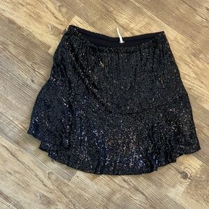 Free People Black Sequin Skater Mini Skirt